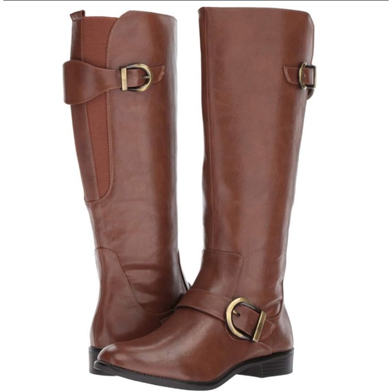 Life Stride Rosaria Wide Calf Tall Boots 5 Nwt Brown Leather Riding Lifestride